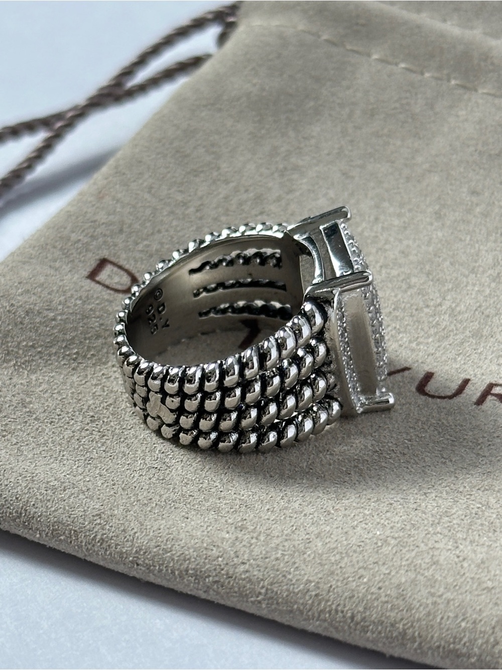 David Yurman Sterling Silver Ring with Dome Square Pave Size 7 - Picture 2 of 7